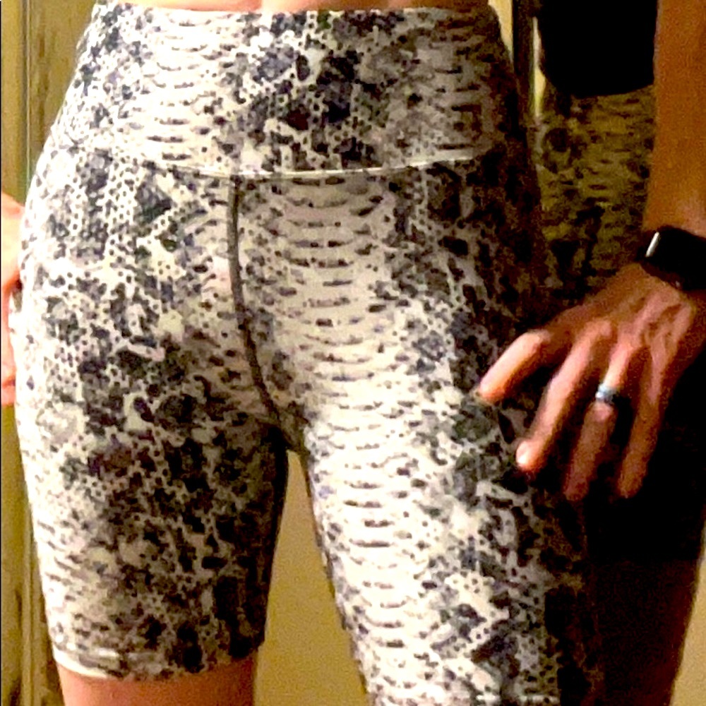 Snake skin bike shorts. Black, white, & grey.
